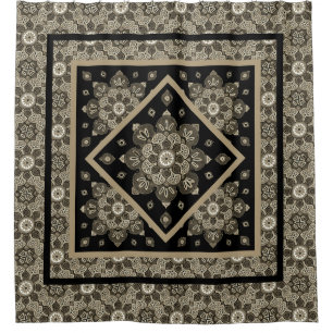 Duvet Cover Boho Sepia Medallions auf schwarz Duschvorhang