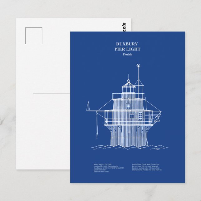 Duxbury Pier Light Lighthouse - Massachusetts - AD Postkarte (Vorne/Hinten)