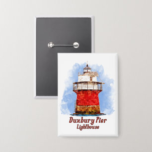 Duxbury Pier Lighthouse Wasserfarbe - Massachusett Button