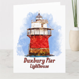 Duxbury Pier Lighthouse Wasserfarbe - Massachusett Dankeskarte