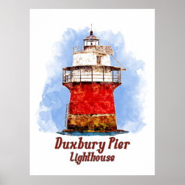 Duxbury Pier Lighthouse Wasserfarbe - Massachusett Poster