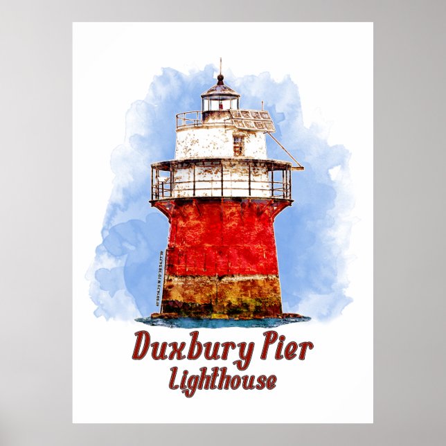 Duxbury Pier Lighthouse Wasserfarbe - Massachusett Poster (Vorne)