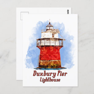 Duxbury Pier Lighthouse Wasserfarbe - Massachusett Postkarte