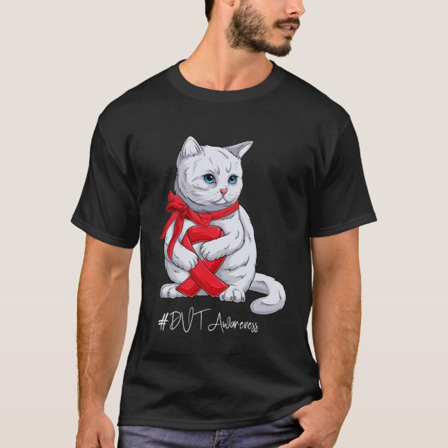 DVT Awareness Month Red Ribbon Cat T-Shirt (Vorderseite)