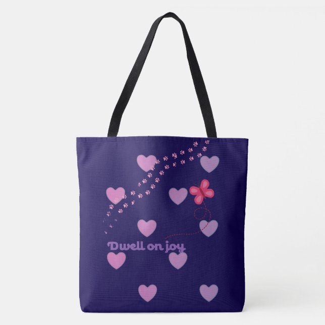 dwell on joy hearts and paw prints tote back  (Vorderseite)