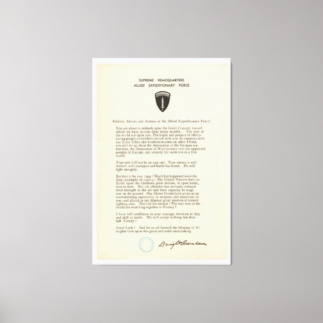 Dwight D. Eisenhower's Order of the Day (1944) Leinwanddruck (Vorderseite)