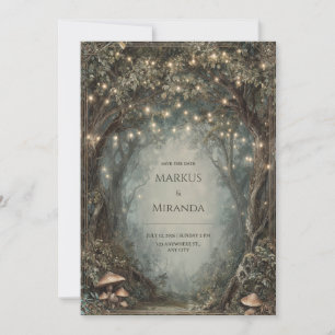 Dwilight Forest Canopy Lights und Mushroom Wedding Einladung