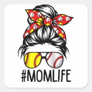 Dy Mama Life Softball Baseball Mütter Day Quadratischer Aufkleber