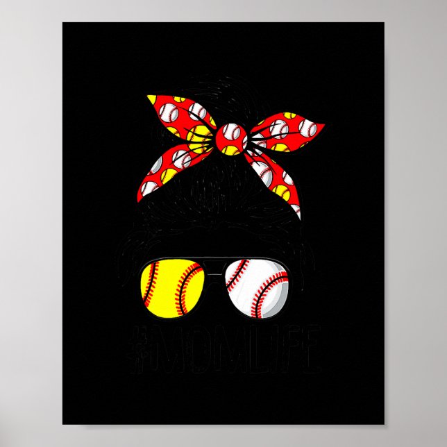 Dy Messy Bun Mütter Day Softball Baseball Poster (Vorne)