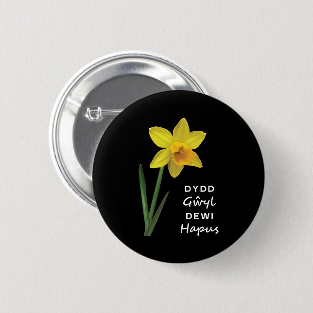 Dydd GḥDewi Hapus Happy St David's Day Button (Vorne & Hinten)