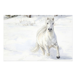 Dyfra das isländische Pferd galoppiert im Schnee Fotodruck