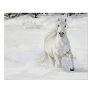 Dyfra das isländische Pferd galoppiert im Schnee Poster
