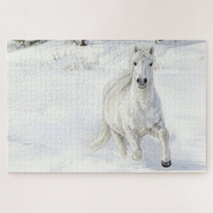 Dyfra das isländische Pferd galoppiert im Schnee Puzzle