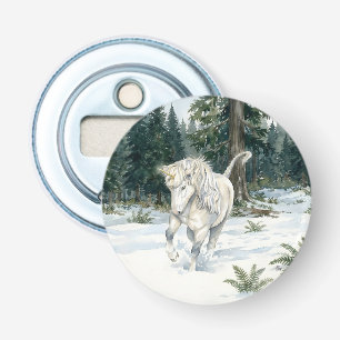 Dyfra Isländisches Einhorn tollt im schneebedeckte Flaschenöffner