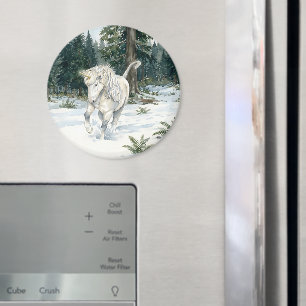 Dyfra Isländisches Einhorn tollt im schneebedeckte Magnet
