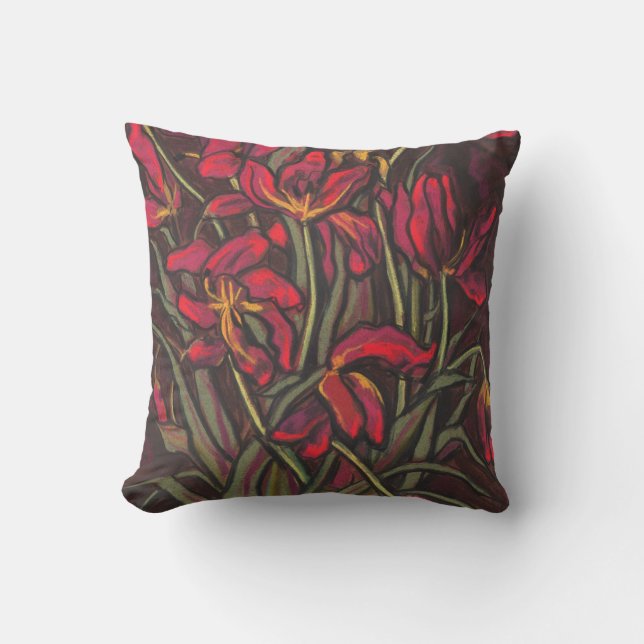 Dying Tulips Red Blume Statement Floral Painting Kissen (Vorderseite)