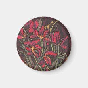 Dying Tulips Red Blume Statement Floral Painting Magnet