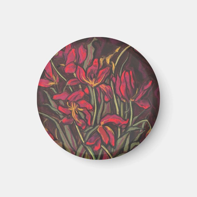 Dying Tulips Red Blume Statement Floral Painting Magnet (Vorne)