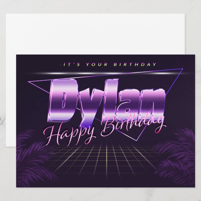 Dylan Name Vorname lila retro Karte Geburtstag (Vorne/Hinten)