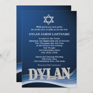 Dylan Steel Wave Name Bar Mitzvah Einladung