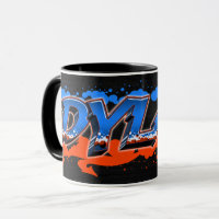 Dylan Vorname Name Graffiti blue orange Tasse