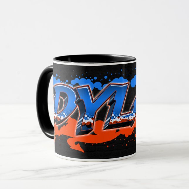 Dylan Vorname Name Graffiti blue orange Tasse (Vorderseite Links)