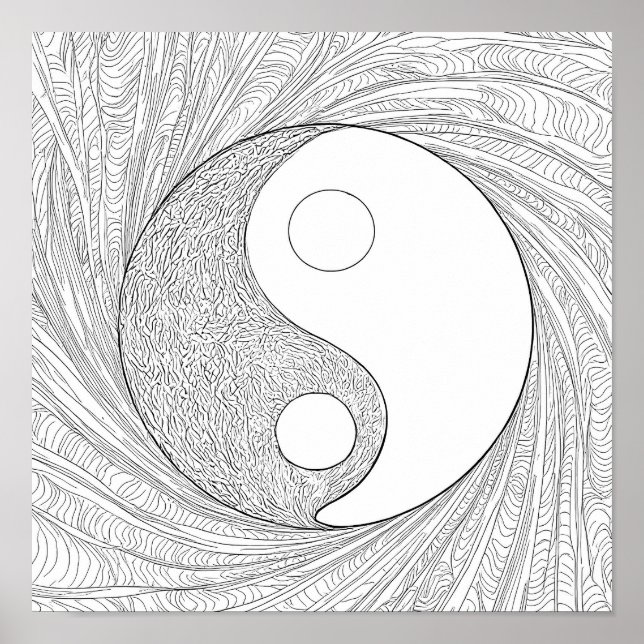 Dynamic Abstract Line Art: Flowing Energy Yin Yang Poster (Vorne)