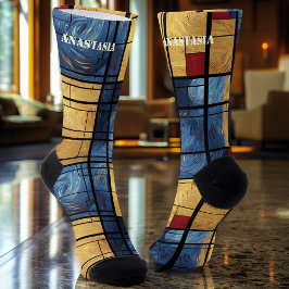 Dynamic Abstract Socks in Blue, Yellow, and Red Socken