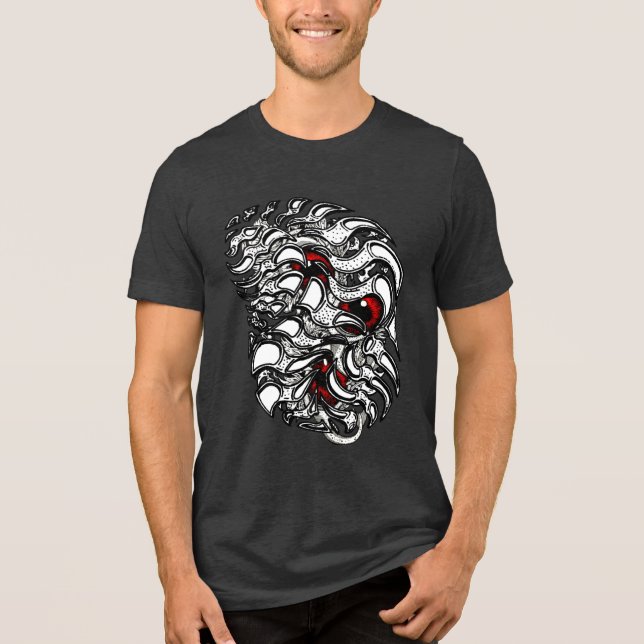 Dynamic Abstrakt Red Surrealist Art Tri-Blend Shirt (Vorderseite)