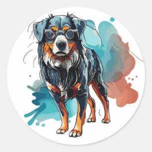 Dynamic Bernese Dok Zeichnend Aquarelltuch Runder Aufkleber