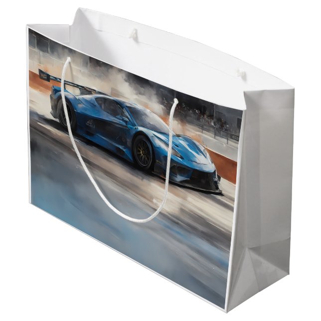 Dynamic Blue Urban Race Scene Große Geschenktüte (Rückseite Schrägansicht)