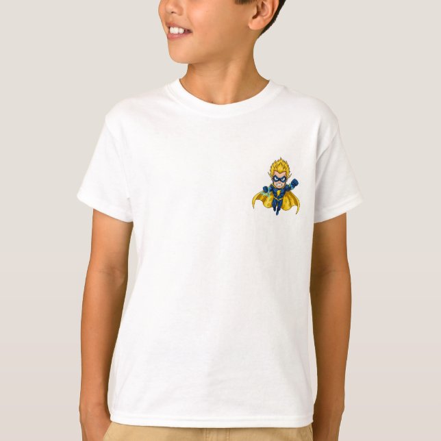 Dynamic Cartoon Superhero Boy Flying T-Shirt (Vorderseite)