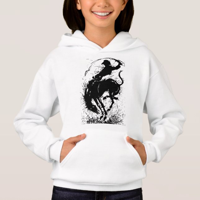 Dynamic Cowboy Rodeo Silhouette Art Hoodie (Vorderseite)