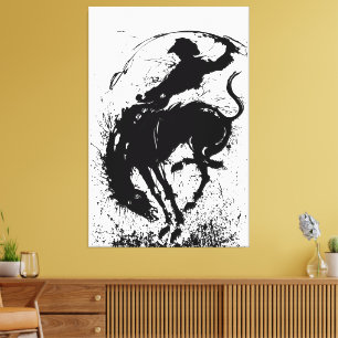 Dynamic Cowboy Rodeo Silhouette Art Leinwanddruck