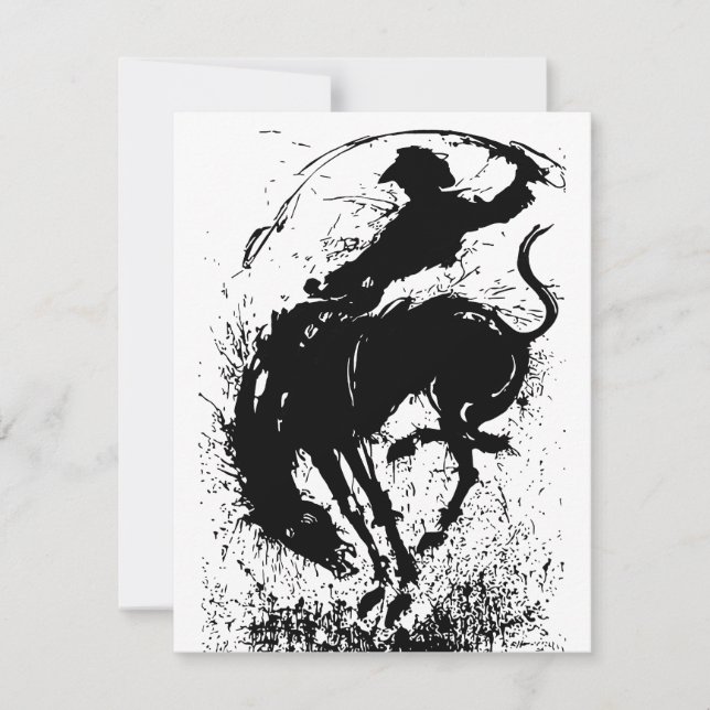 Dynamic Cowboy Rodeo Silhouette Art Mitteilungskarte (Vorderseite)
