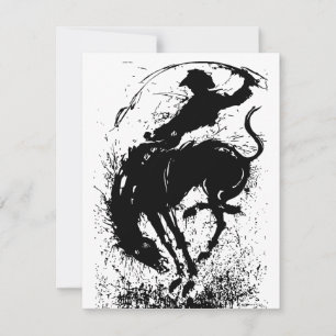 Dynamic Cowboy Rodeo Silhouette Art Mitteilungskarte