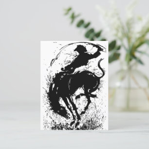 Dynamic Cowboy Rodeo Silhouette Art Postkarte
