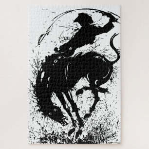 Dynamic Cowboy Rodeo Silhouette Art Puzzle