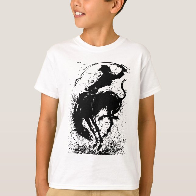 Dynamic Cowboy Rodeo Silhouette Art T-Shirt (Vorderseite)