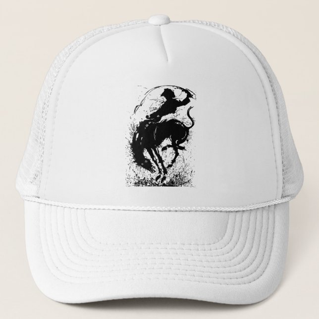Dynamic Cowboy Rodeo Silhouette Art Truckerkappe (Vorderseite)