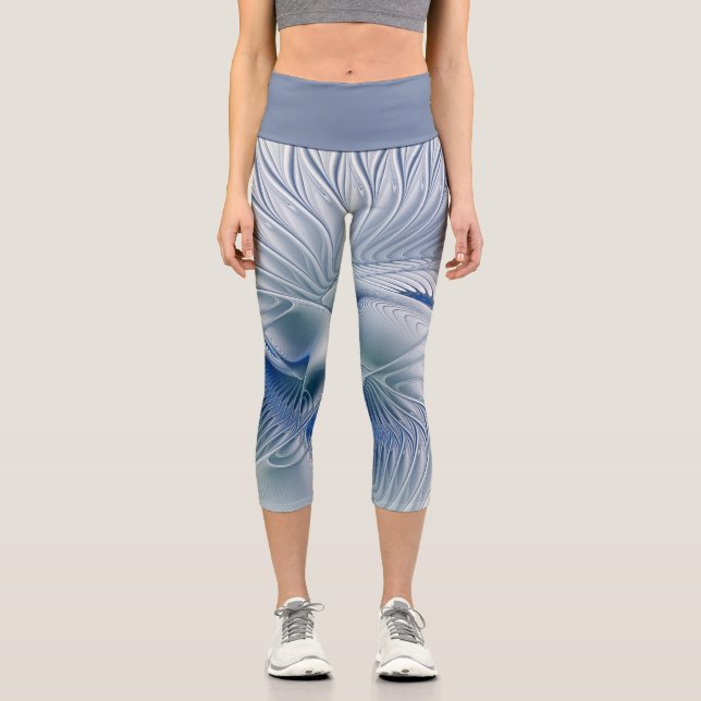 Dynamic Fantasy Abstrakt Blue Tones Fraktal Art Capri Leggings (Vorderseite)