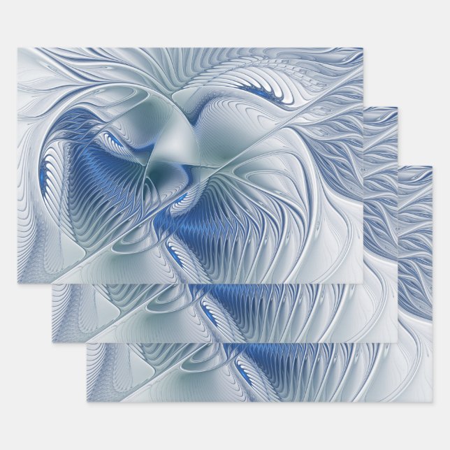 Dynamic Fantasy Abstrakt Blue Tones Fraktal Art Geschenkpapier Set (Set)