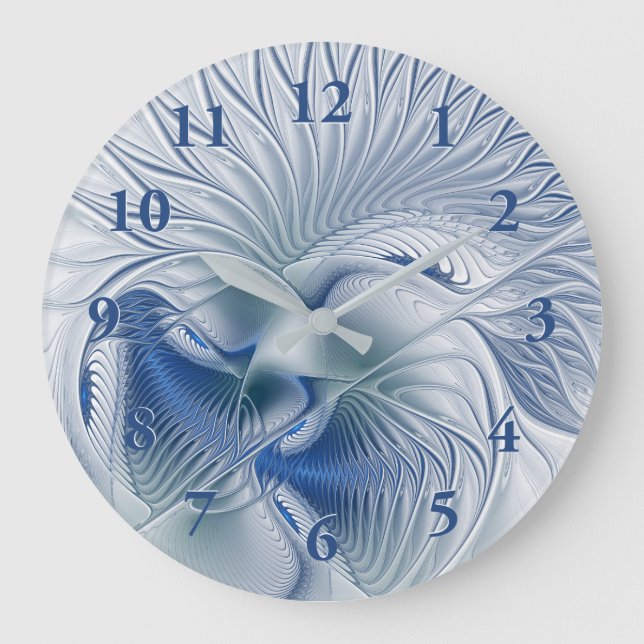 Dynamic Fantasy Abstrakt Blue Tones Fraktal Art Große Wanduhr (Vorderseite)