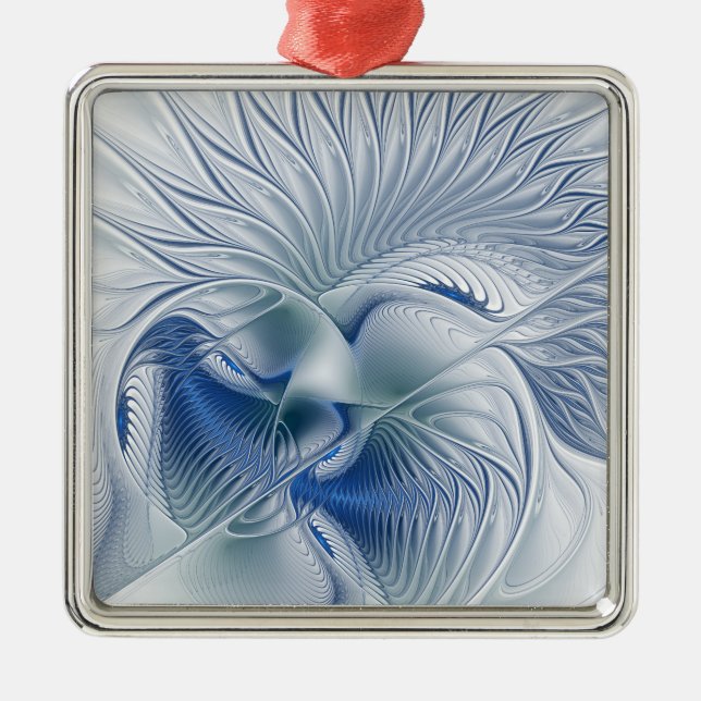 Dynamic Fantasy Abstrakt Blue Tones Fraktal Art Ornament Aus Metall (Vorne)
