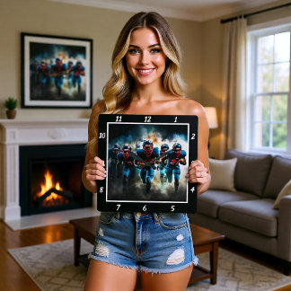 Dynamic Football Action  Quadratische Wanduhr