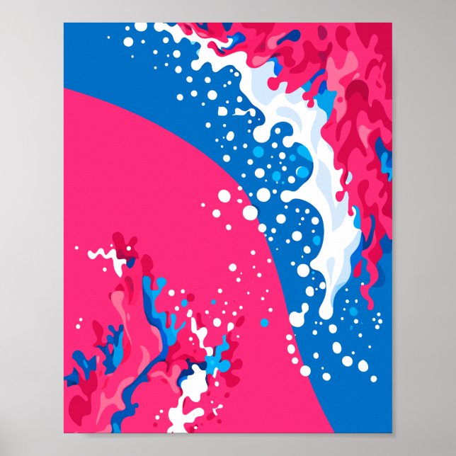 Dynamic Fusion of Pink, Blue and white Waves Poster (Vorne)