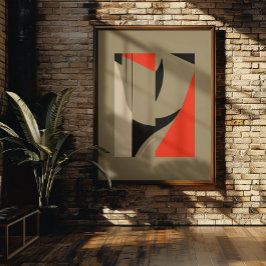 Dynamic Geometric Fusion - Rot, Schwarz und Beige Poster