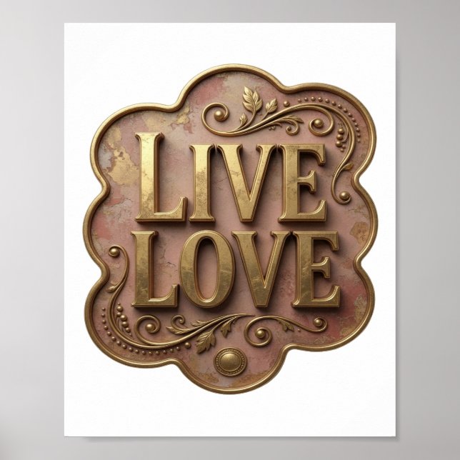 Dynamic Gold LIVE LOVE Moderne Gestaltung Poster (Vorne)