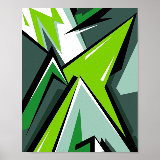 Dynamic Green Geometric Abstrakt Art Poster (Vorne)