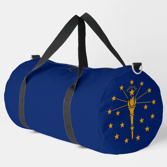 Dynamic Indiana State Flag Graphic on a Duffle Bag (Linke Ecke)